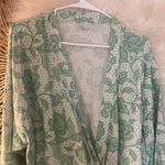 Garnet Hill Womens Asian Wrap Organic Cotton Robe Green Floral Cottagecore M Photo 2