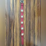 Saks 5th Avenue Vintage ‘80s Saks Fifth Avenue Red Leather & Gold King Edward VII Coin Belt Photo 5