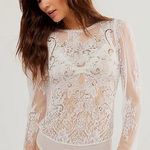 Free People Sheer White Lace Sequin Beaded Bodysuit XS Embroidered Boho Festival Photo 0