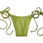 J. Crew Bikini Women Small Wide Rib Curved Waist Cheeky String Bottom with Rings Green Photo 0