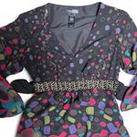 Bisou Bisou y2k vintage Baby doll all over print colorful embellished waist‎ tie blouse XS Photo 3