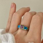925 Faux Amethyst Blue Opal Ring “Darcy” Blue Purple Wedding Patina Bohemian Jewelry Photo 14