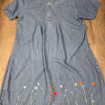 Vermont Country Store Embroidered Floral Denim Jean Dress Cottagecore Plus 1X Blue Photo 0