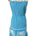 Turquoise & White Embroidered Pintuck Vintage 70s Mexican Floral Sundress Tunic Blue Size undefined Photo 0