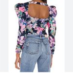 For Love & Lemons  Penny Blouse in Navy Floral Long Sleeve Top Revolve Medium Photo 6