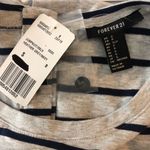 Forever 21  Romper Gathered Waist Short Sleeve Cotton Stretch Striped Gray Navy S Photo 2