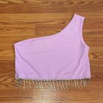 Purple one shoulder rhinestone fringe crop top Size M Photo 1