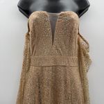 Alamour The Label Jocelina Beige Glitter Strapless Off Shoulder Cape Gown‎ Sz M Gold Size M Photo 3