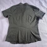 Denim & Co. Women's Green Denim Button Up Size Medium Mock Neck Short Sleeve Top Photo 1