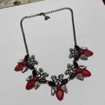 Talbots Signed T -  Statement Bib Costume Necklace Brass Tone / Red Rhinestone Photo 0