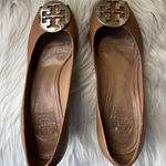 Tory Burch Brown Leather Wedge Shoes with Logo Medallion Photo 0