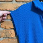 Alfani  Top Women's Size Small Blue Ribbed Mock Neck Half Zip Stretch Knit Blouse Photo 2