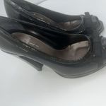 Linea Paolo Size 5 M Black Open Toe Patent Leather Bow Ribbon Accent Peep Toe Photo 4