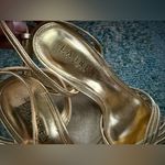 NOS 2011 Lauren Ralph Lauren gold leather ankle strap kitten heels, size 7.5B Photo 2
