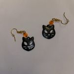 Womens Halloween 🎃 Black Cat Earrings with orange Bead Accents Photo 1