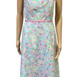 Lilly Pulitzer  Strapless Wave Blue Floral Butterfly Tiger Scalloped Trim Dress 6 Photo 2