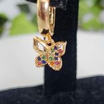 Gold Filled Huggie Hoop Earrings Multi Color Pave Butterfly Charm Photo 2