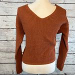 The Moon & MADISON Sweater Twist Front Open Weave Rust-Small Photo 1