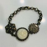Bronze Boho Chain Bracelet Medallions Flower Cream Resin Cabochon 7.5" long Photo 0