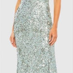 Mac Duggal  93932 Blue Flutter Sleeve Sequin High Neck Gown Dress Photo 1