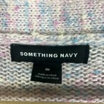 Something Navy Cardigan Womens M Pastel Multicolor Open Front Longline Knit Photo 5