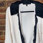 Carmen Marc Valvo  Cream Black Silk Trim Cardigan Sweater Women's Size Large Photo 1