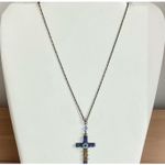 Belladonna Cross Necklace VTG Signed Collar Blue Crystal Rhinestone Enamel Rare Photo 4