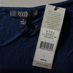 NYDJ NWT Size L Navy Blue Cut-Out Floral Embroidered Linen Blend Knit Top Shirt Photo 2
