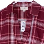 Loft  Outlet womens size xs v-neck maroon pullover long sleeve plaid new with tag Photo 2