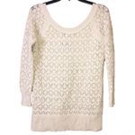 American Eagle Wool Blend Open Knit Scoop Neck Metallic Glitter Sweater Beige S Photo 0
