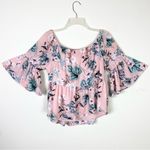 a.n.a  Pink & Green Floral Off the Shoulder Half Bell Sleeve Blouse Photo 1