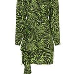 Rent the runway size 4 low cut ronny kobo zebra print green dress ruffle animal Photo 3