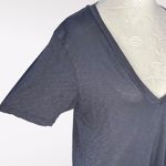 Velvet Navy Slub Cotton Deep V Neck Tee Medium Blue Photo 6