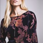 Free People  Rare Piece Navy & Pink Velvet Floral Bell Sleeve Sheer Dress Size XS Photo 13