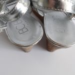 BCBGMAXAZRIA BCBG Paris Metallic Silver Faux Leather Woven Rope Strappy Cork Open Toe Wedges Photo 10