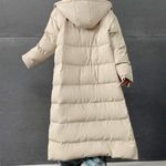 Beige Zip Up hooded puffer Coat Oversized Tan Photo 2