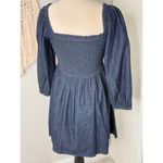 J.Crew  Smocked Dark Denim Chambray 100% Cotton Puff Sleeve Short Mini Dress S Photo 3