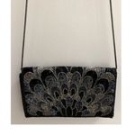 Black Fully Beaded Evening Shoulder Bag w Peacock Print Black Photo 1