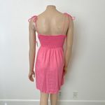 Old Navy [] Pink Linen Blend Square Neck Mini Dress Smocked Tie Straps Sz Large L Photo 2