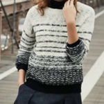 Vince  Black and White Striped Textured Sweater Photo 0