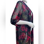 Ember Floral Rose Open Front Sheer Mesh Kimono Cardigan Size M Black Size M Photo 2
