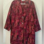 Chico's Vintage 80's Blazer Silk Duster Fashion Trench Red Metallic Print Size 2 Photo 0