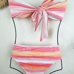 Charlie Holiday  Pink Stripe Two Pieces Swimsuit Bikini Swimwear Size Small Photo 3