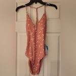WET Swimwear LA Rose Stars One Piece Back Tie Swimsuit Pink & White Size Small Photo 3