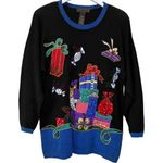 Yarnworks Vintage  Christmas Sweater Womens Size M Black Beaded Presents Candy Photo 0