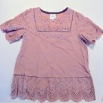 Knox Rose Mauve Pink Eyelet Lace Scalloped Hem Short Sleeve Top Size Small Photo 0