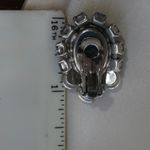 Vintage Julianna D&E Floral Pressed Glass Clip On Earrings Blue Glitz Statement Photo 12