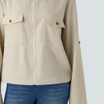 Halara NWT  Stand Collar Roll Tab Inside Drawstring Hem Zip Casual Jacket Photo 3