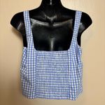 NWT Thirty Thirty Tank Top Gingham Crop Eyelet Lace Blue‎ White Checkered Large Blue Photo 2