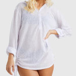 Billabong  Sheer White Swim Coverup w/ Hood Size Small Roll Tab Sleeves Ruching Photo 0